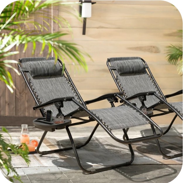 Lacoo Zero Gravity Chair Patio Outdoor Foldable Lawn Lounge Chair Reclining Chair with Adjustable Pillow Pack of 2, Double Gray