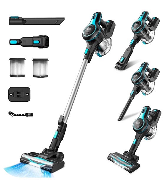 INSE Cordless Vacuum Cleaner,6-in-1 Rechargeable Stick Vacuum Lightweight for Carpet Hardfloor Pet Hair Home,N520 Blue