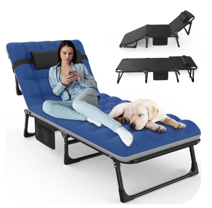 GVDV Portable Folding Camping Cot with Mattress, 29" Wide Multi-Position Folding Chaise Lounge Chair, Oversized Folding Bed Sleep Cot for Outdoor, Home, Office