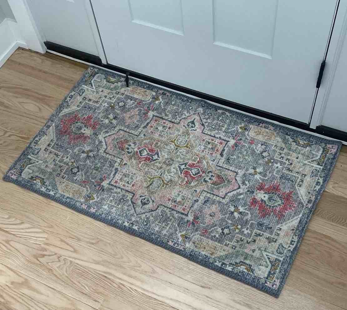 2'3"x3'9" Washable Zebrina Medallion Persian Style Printed Accent Rug Gray/Multi - Threshold™: Indoor Entryway Mat