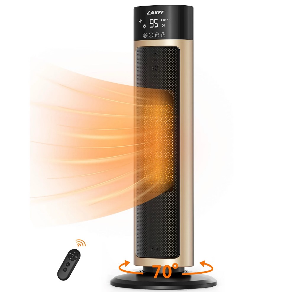 Lairy 1500W Space Heater Large Room,24 inch Electric Tower Heaters with Remote, Adjustable Thermostat, Black Gold