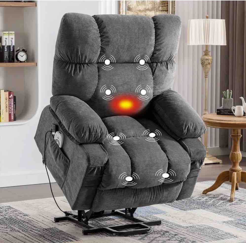JONPONY Power Lift Recliner Chair Recliners for Elderly with Heat and Massage Recliner Chair for Living Room with Infinite Position and Side Pocket,USB Charge Port,Grey