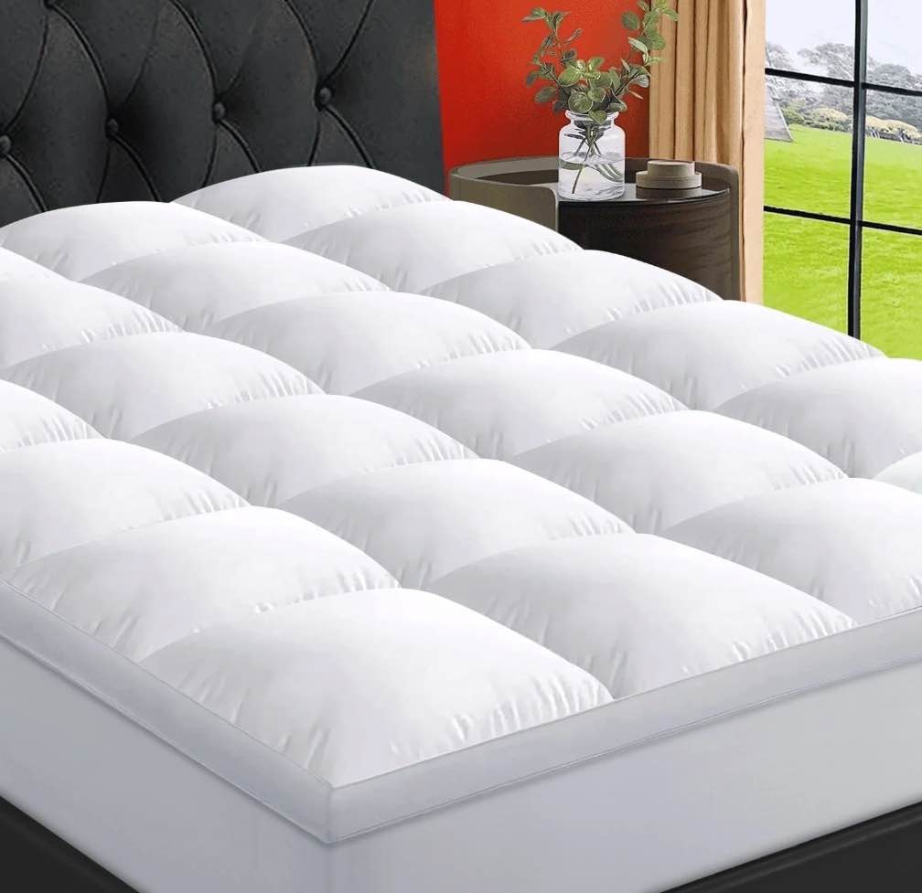 EMONIA 100% 400TC Mattress Topper Full for Back Pain, 900GSM Mattress Pad Pillow Top, Quilted Fitted Mattress Protector Cover with 8-21" Deep Elastic Pocket, Soft Comfort Breathable (White, Full )