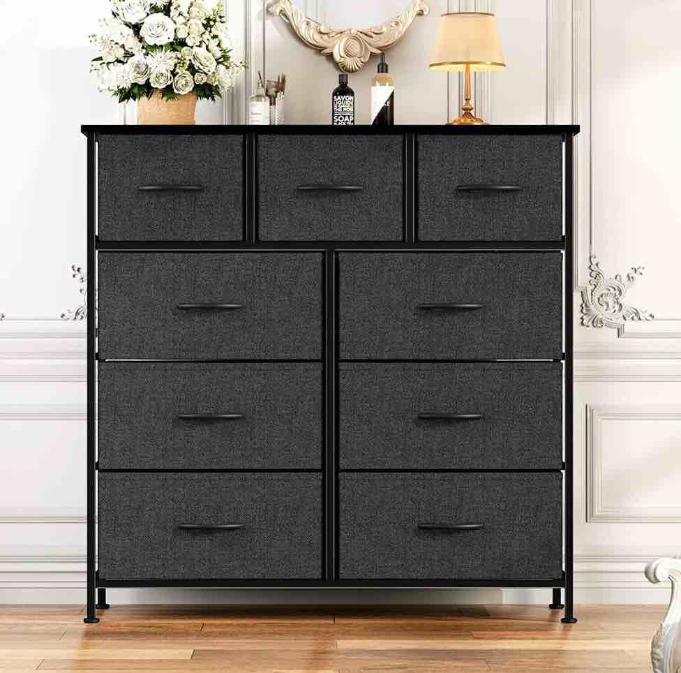 ZUNMOS 9 Drawer Fabric Dresser for Bedroom, Chest of Drawer Organizer Storage Cabinet for Closet, Entryway, Black