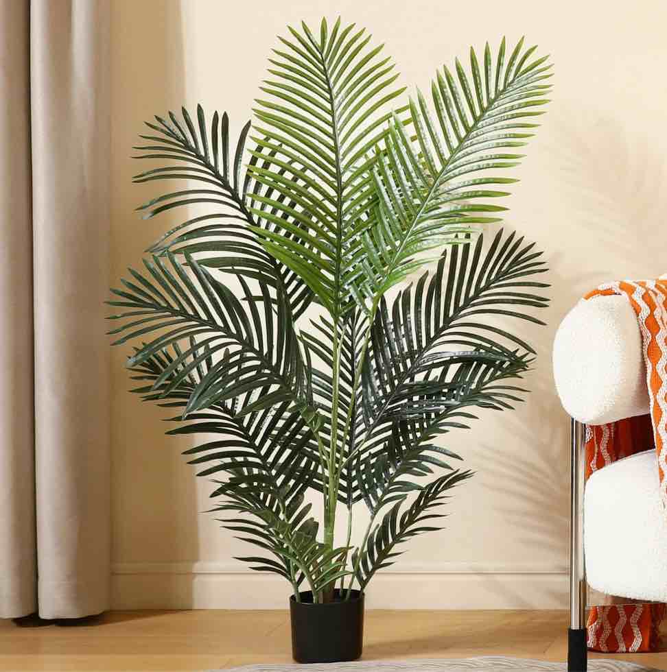 fake majesty palm plant 4 feet artificial majestic palm faux ravenea rivularis in pot for indoor outdoor home office store, great housewarming gift