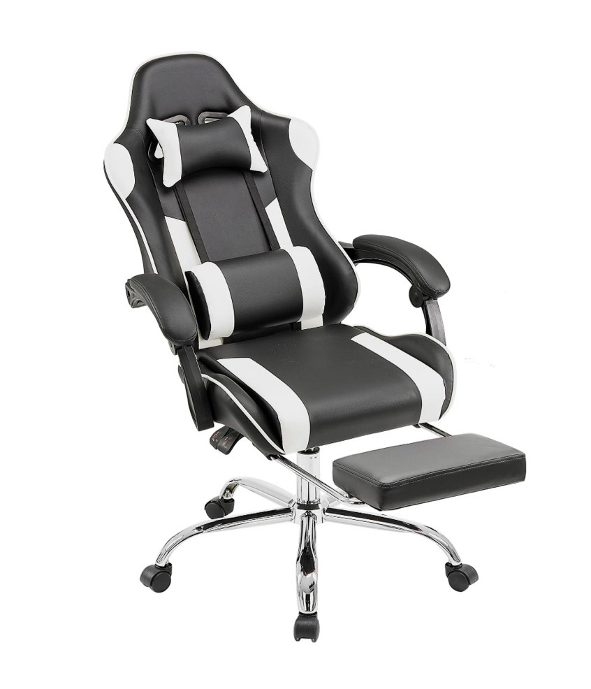 EDX Ergonomic Gaming Chair High Back Office Chair with Lumbar Support and Adjustable Armrests Swivel Racing Chair, Black and White 