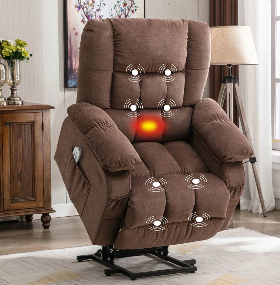 JONPONY Power Lift Recliner Chair Recliners for Elderly with Heat and Massage Recliner Chair for Living Room with Infinite Position and Side Pocket,USB Charge Port,Brown