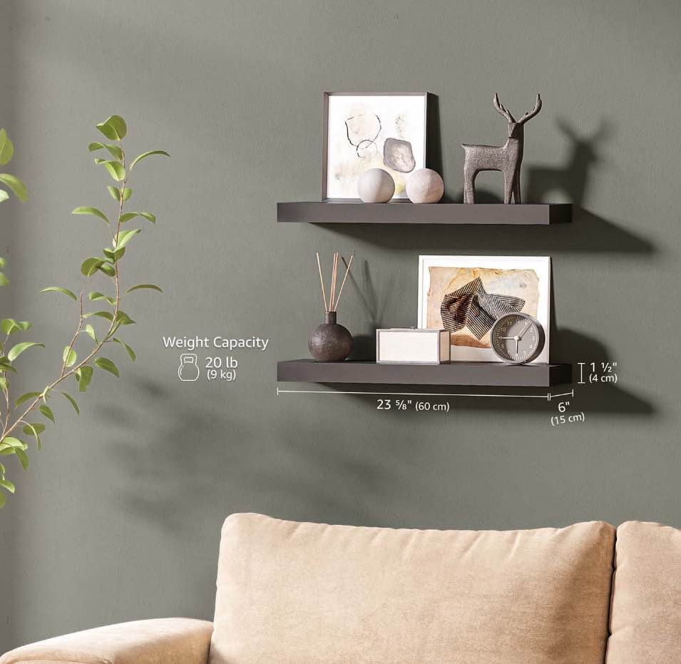 Ballucci 24  Floating Shelves for Wall  2-Pack with Invisible Brackets  6  Deep  Black