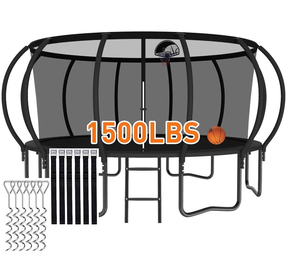 CITYLE Trampoline 12FT 14FT 15FT 16FT 1500LBS Trampoline for Adults Kids Trampolines with Basketball Hoop Enclosure Outdoor Heavy Duty Trampoline Black (( 2 Boxes )) 