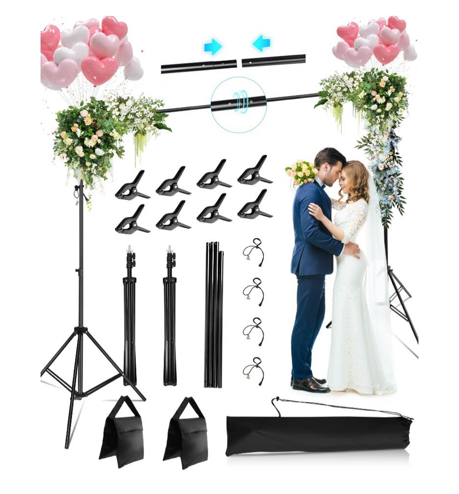 RELOIVE Backdrop Stand,10x7ft(WxH) Photo Studio Adjustable Background Stand Support kit with 8 Clamps, 2 Sandbags,4 String Clips,and Carry Bag for Parties, Events Decoration, Wedding, Photography