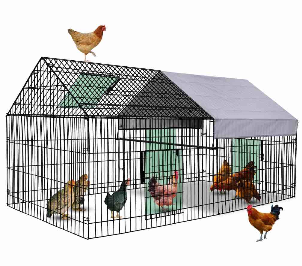 Suchown 87" Large Metal Chicken Run & Duck Coop, Outdoor Rabbit Enclosure with UV-Resistant Cover, Heavy Duty Poultry Cage & Catio for Backyard, Anti-Rust Walk-In Pen for Small Animals, Silver