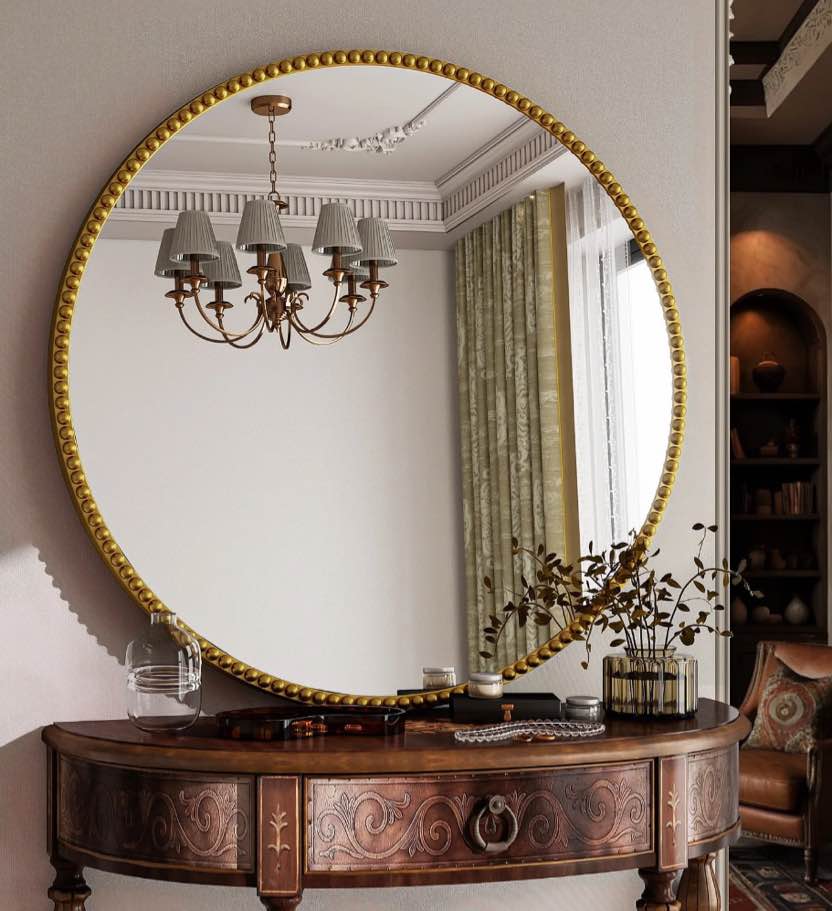 BEAUTYPEAK 28" Large Round Bathroom Mirror Decorative Vintage Mirror, Gold