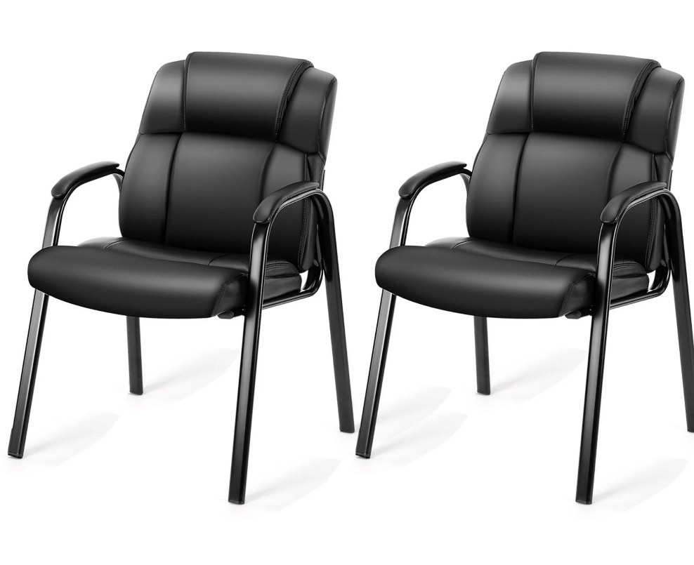 edx Executive Office Guest Chair Set of 2 - Stylish and Comfortable PU Leather Desk Chair with Lumbar Support and Padded Armrest, Perfect for Conference Rooms, Reception Areas, and Waiting Rooms
