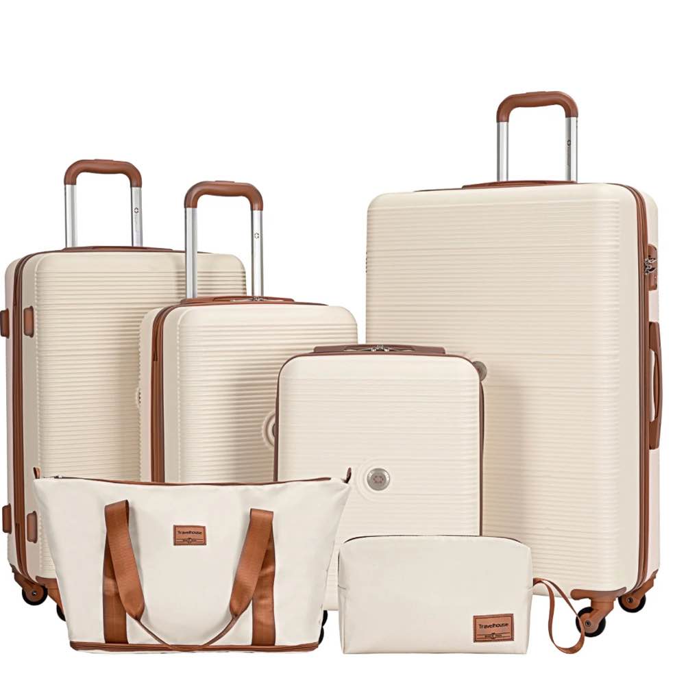 Travelhouse 6 Piece Hardshell Luggage Set Hardside Lightweight Suitcase with TSA Lock Spinner Wheels.(White)