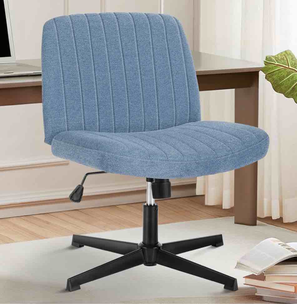 office chair armless criss cross legged chair no wheels, comfy home office desk chairs, adjustable swivel padded fabric vanity task computer chair