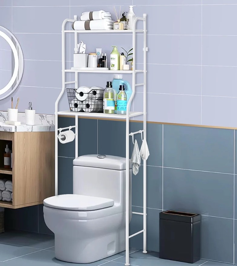 honeier over the toilet storage, 3-tier bathroom storage organizer, bathroom space saver, freestanding corner stand, over toilet shelf, 22"w, white