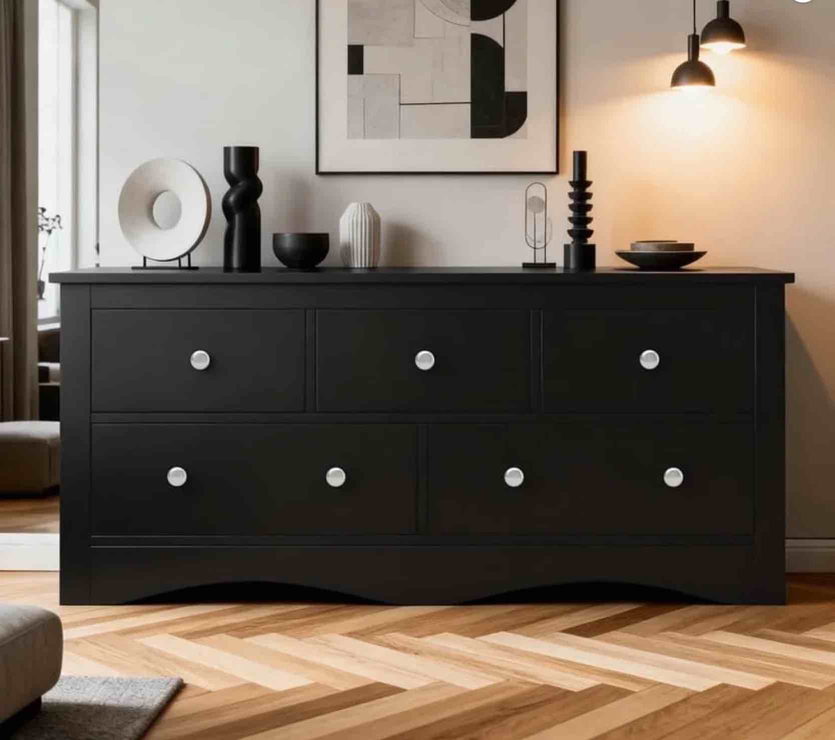 homall 5 drawer double dresser, modern wood chest of drawer for living room bedroom,black