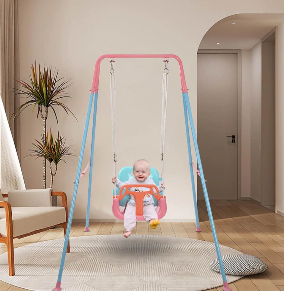 g taleco gear 3-in-1 toddler swing sets for backyard  comfy baby swing outdoor indoor  kids swing with metal stand  pink