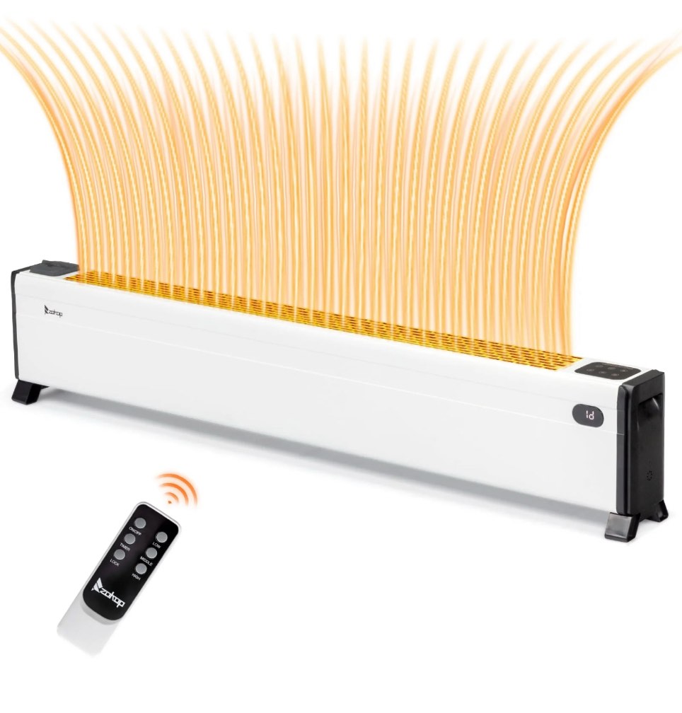 ktaxon 48" baseboard heater, 1500w electric baseboard space heater with 3 heat settings, remote control, built-in humidifier, 12h timer, tip-over switch, for indoor bedroom office home, white