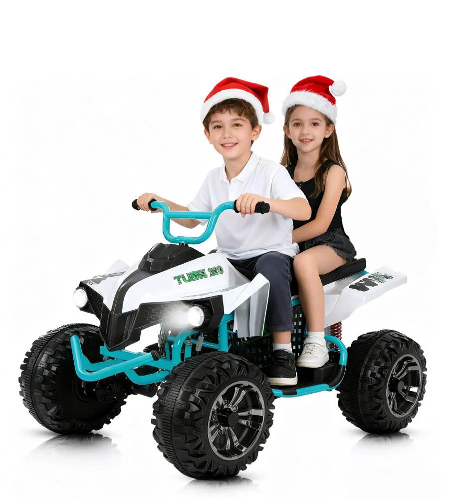 Neche 24V 2 Seater Ride on Toy, 4*200W Motors,9AH Battery Powered ,4-Wheeler Kids ATV with Bluetooth & LED lights, for Ages 3-8,White