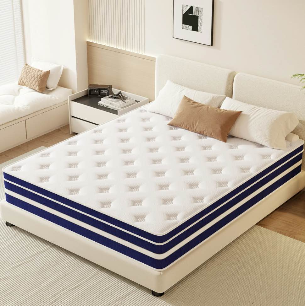 guukin 10 inch queen mattress, memory foam & spring hybrid medium comfort queen size in a box,adult