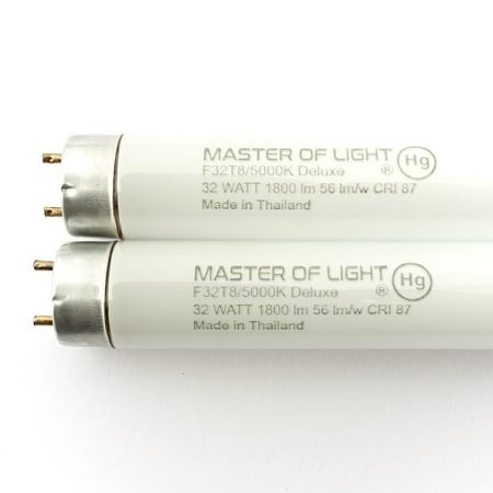 Master of Light F32T8 Bright White Fluorescent Tubes 2-Pack 48-Inch 32W 5000K 1800 Lumens T8 G13