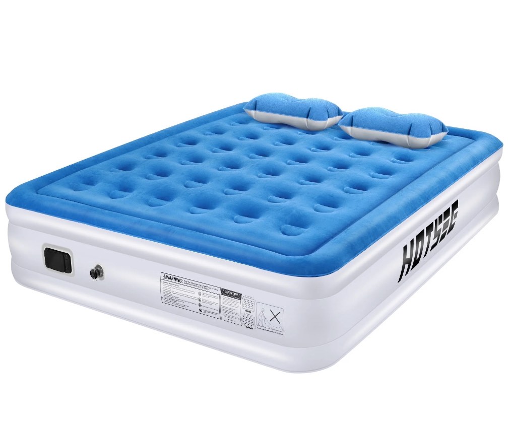Hotsee Queen Air Mattress, Inflatable Air bed with Wireless Built-in Pump and Pillow for Camping Travel Guest Home, 650lb Max, Size 16"
