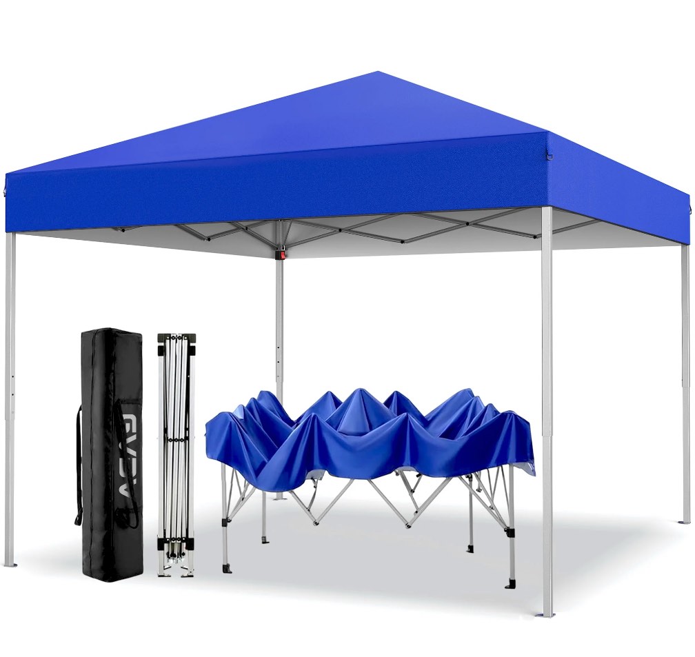 GVDV Canopy Tent, 10x10 ft Easy Pop up Outdoor Canopy Tent, Portable Straight Leg Gazebo Instant Canopy, Blue