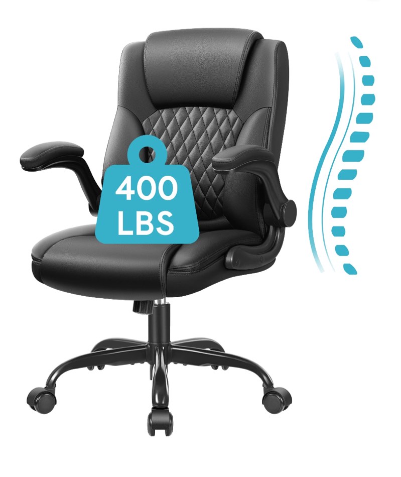 COOLHUT Leather Office Chair, Big and Tall Office Chair 400LBS Wide Seat Ergonomic Computer Desk Chair High Back Executive Leather Chair Adjustable Task Chair Lumbar Back with 8-Year Warranty, Black