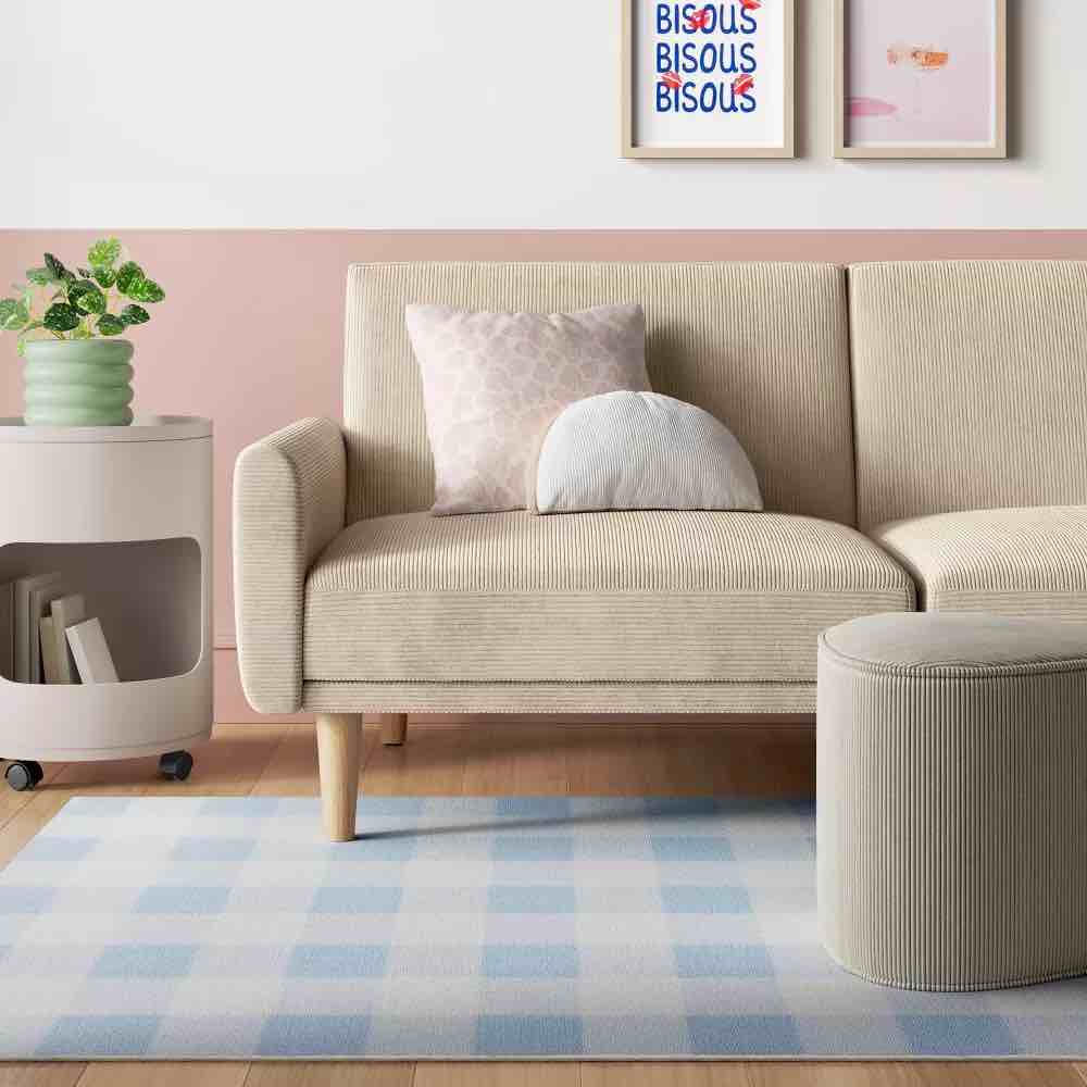 4'x5'6" gingham print accent rug blue - room essentials™