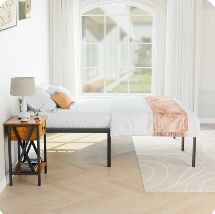 edx King Size Bed Frame with Ample Storage Space, Sturdy Steel Slat Support, 14-Inch Height, No Box Spring Needed, Heavy-Duty Metal Platform