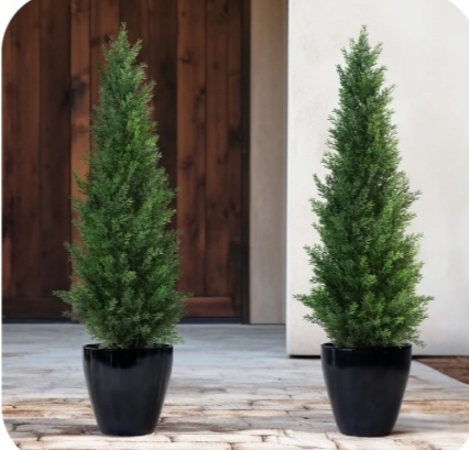 Artificial Cedar Tree 2 Pack 3 ft Outdoor Artificial Topiary Cedar Plants Fake Tree UV Rated Potted Plants for Porch Decor Faux Pine Tree for Perfect Housewarming Gift