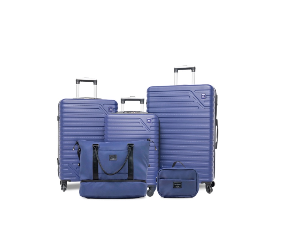 Travelhouse 5 Piece Hardside Luggage Set Hardshell Expandable Lightweight Suitcase TSA Lock Spinner Wheels with Duffel Bag.(Blue)
