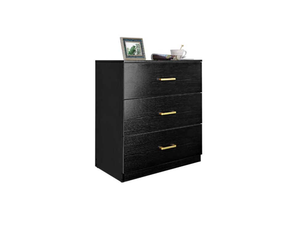 uhomepro nightstand, modern 3 drawer nightstand, black nightstand with gold handle, wooden side table storage cabinet unit for bedroom/living room/small space