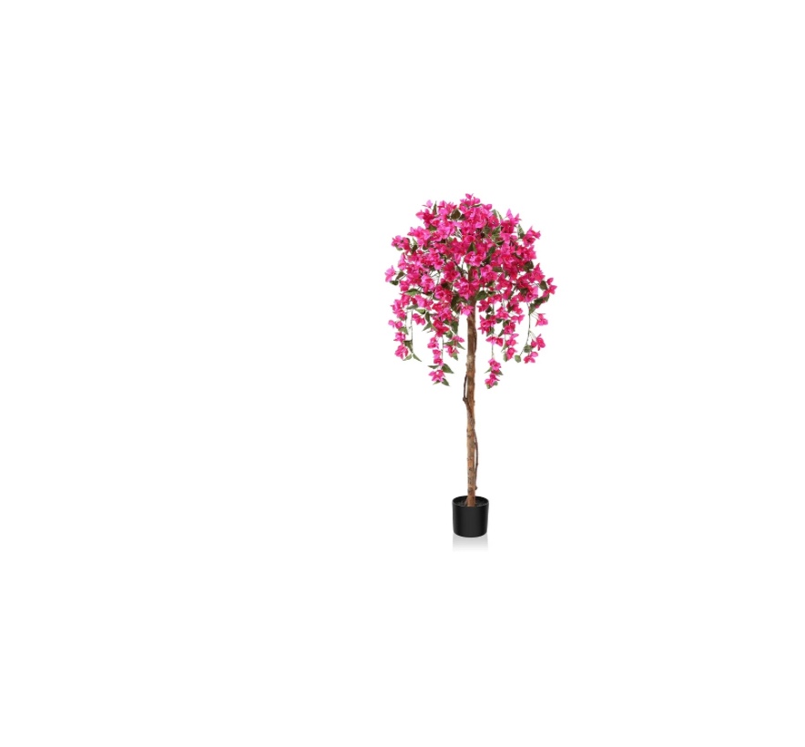dr.planzen 5 feet artificial bougainvillea flowers tree in black plastic pot, indoor plants with wood trunk and pink flowers for housewarming decor
