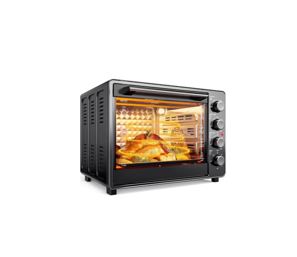 34 qt super-large air fryer, oil-less air fryer toaster oven combo with pizza, warm, broil, toast, bake, air fry, 5 functions - black