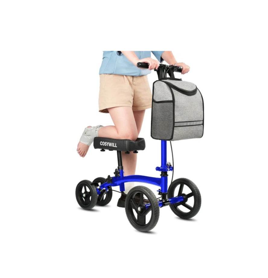 cosywill steerable knee scooter,economy knee walker,all terrain foldable medical scooter for foot injuries crutches alternative,blue