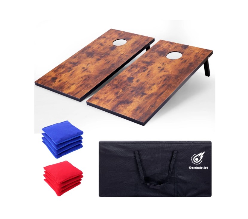 cometoss cornhole set corn holes outdoor game 4' x 2' cornhole boards bean bag toss game outdoor for family lawn beach outside activities,include 8 bean bag 1 carrying bag 47.2x23.6 inch burning wood