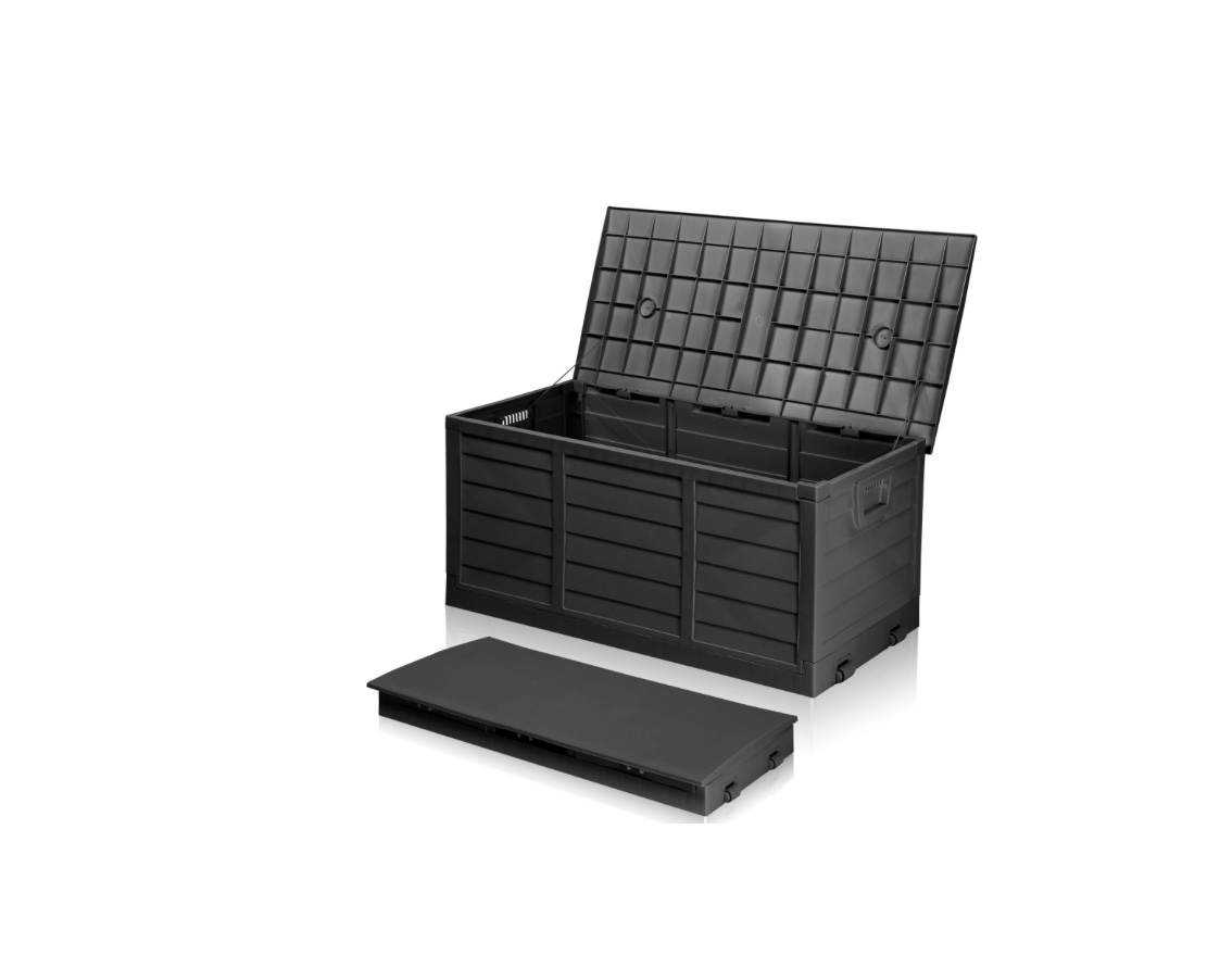 ktaxon 75gal outdoor storage deck box collapsible garden resin deck box pre-installed,space saving & easy set up - black
