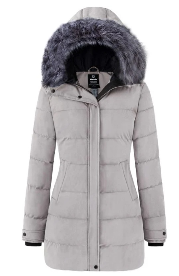 Women's Long Quilted Winter Coat Thicken Puffer Jacket with Faux Fur Hood Acadia 
