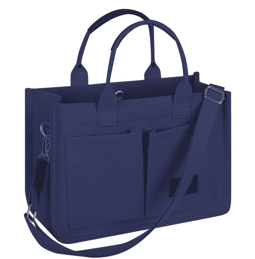Cshidworld Canvas Tote Bag with Multi-Pocket for Women, Large Crossbody Shoulder Handbag Everything Tote Bag with Compartments, Laptop Work Bags Shoulder Travel Messenger Gym Totes,Dark Blue