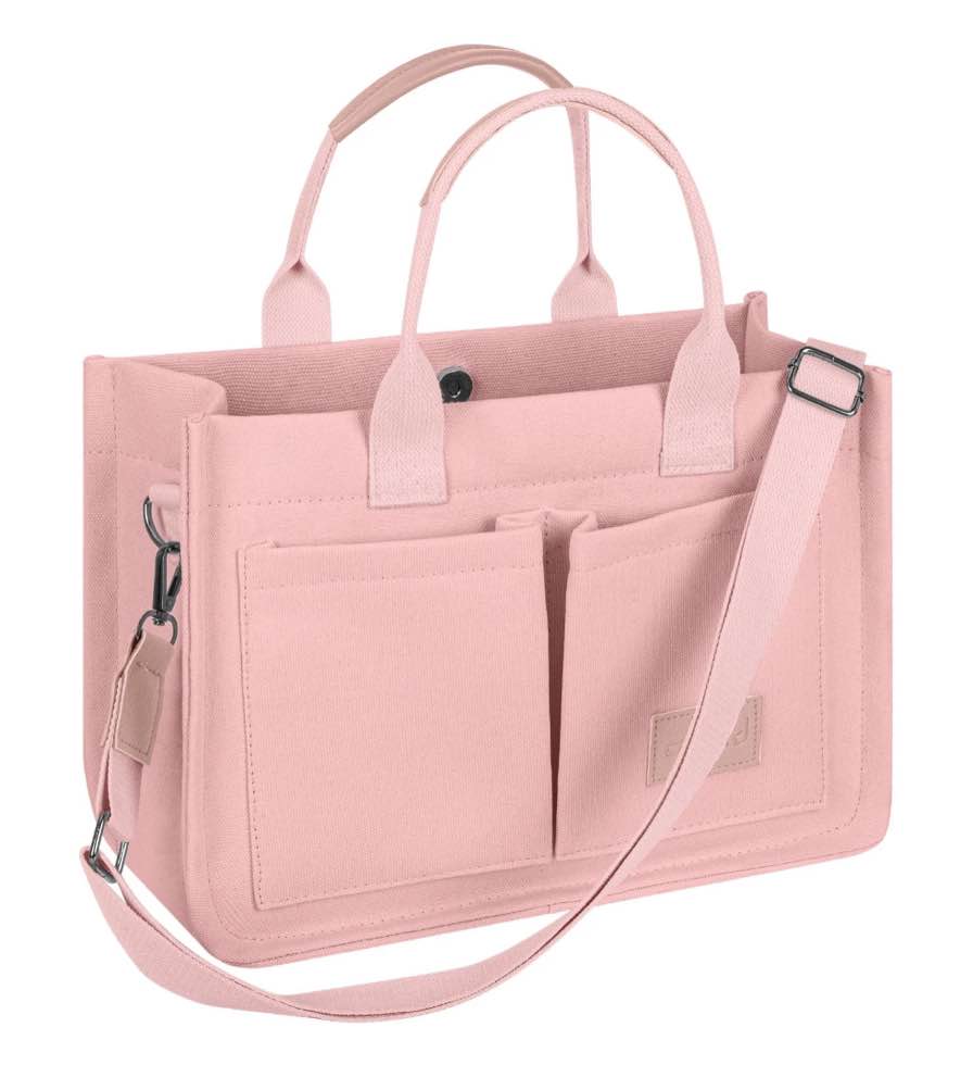 Cshidworld Canvas Tote Bag with Multi-Pocket for Women, Large Crossbody Shoulder Handbag Everything Tote Bag with Compartments, Laptop Work Bags Shoulder Travel Messenger Gym Totes, Pink