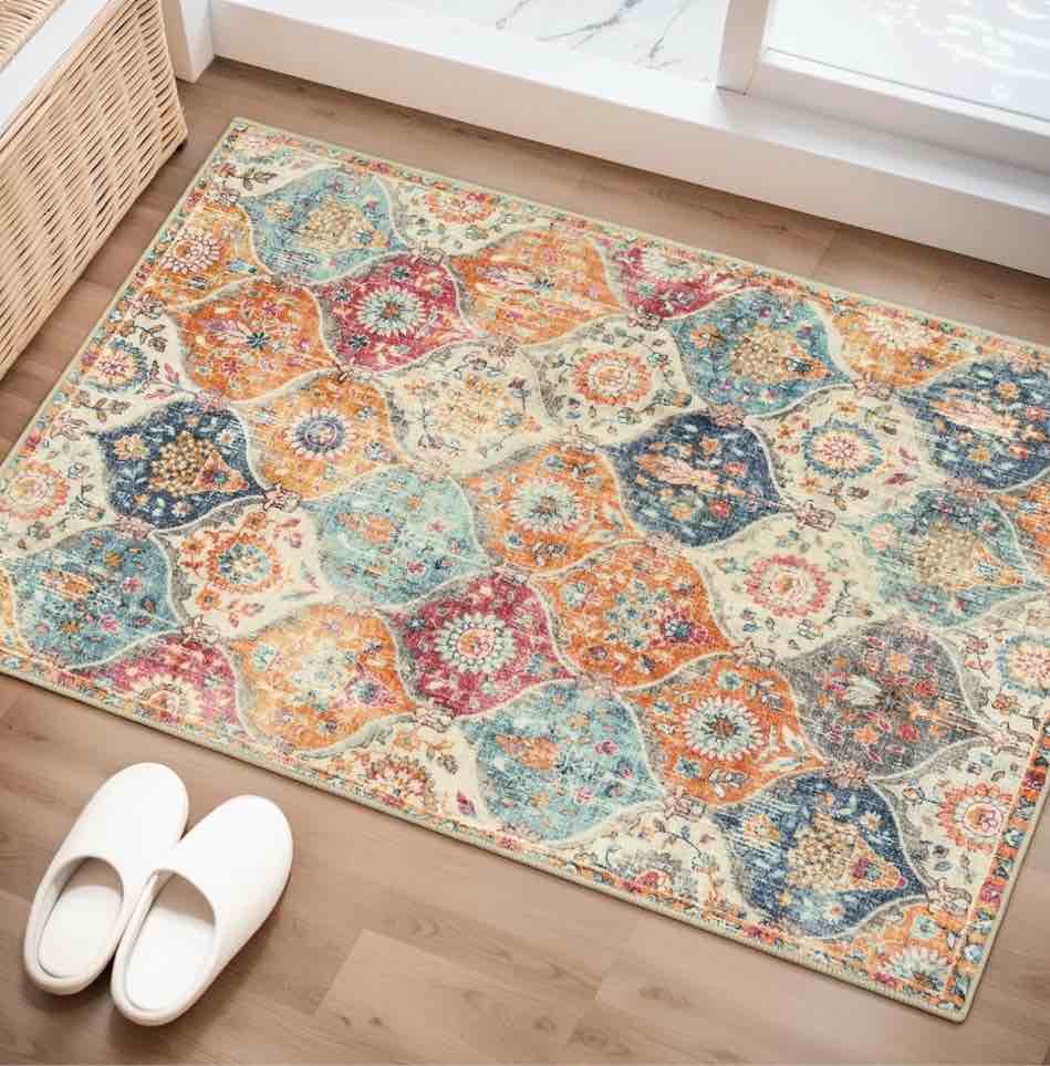 Moynesa 2'x3' Moroccan Trellis Area Rug,Cream Entry Rug Non-Slip Washable Indoor Door Mat, Small Oriental Accent Throw Rug for Bedroom Kitchen Entryway Bathroom