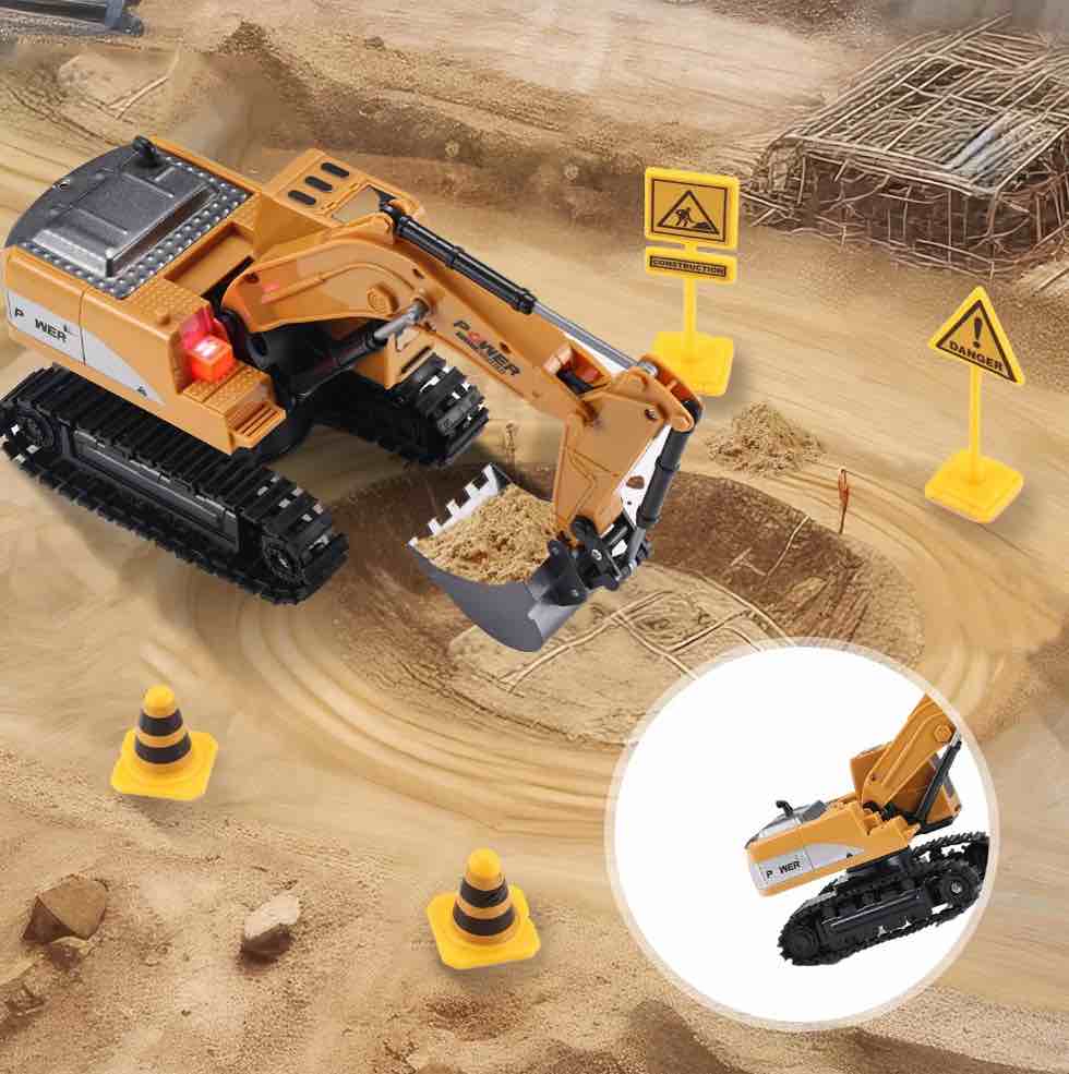 Remote Control Excavator for Kids  2.4Ghz 6 Channel RC Truck Excavator Construction Vehicle Toy with Metal Shovel  Lights & Sounds for Toddler Boys Age 3 4 5 6 7 8 Year Old
