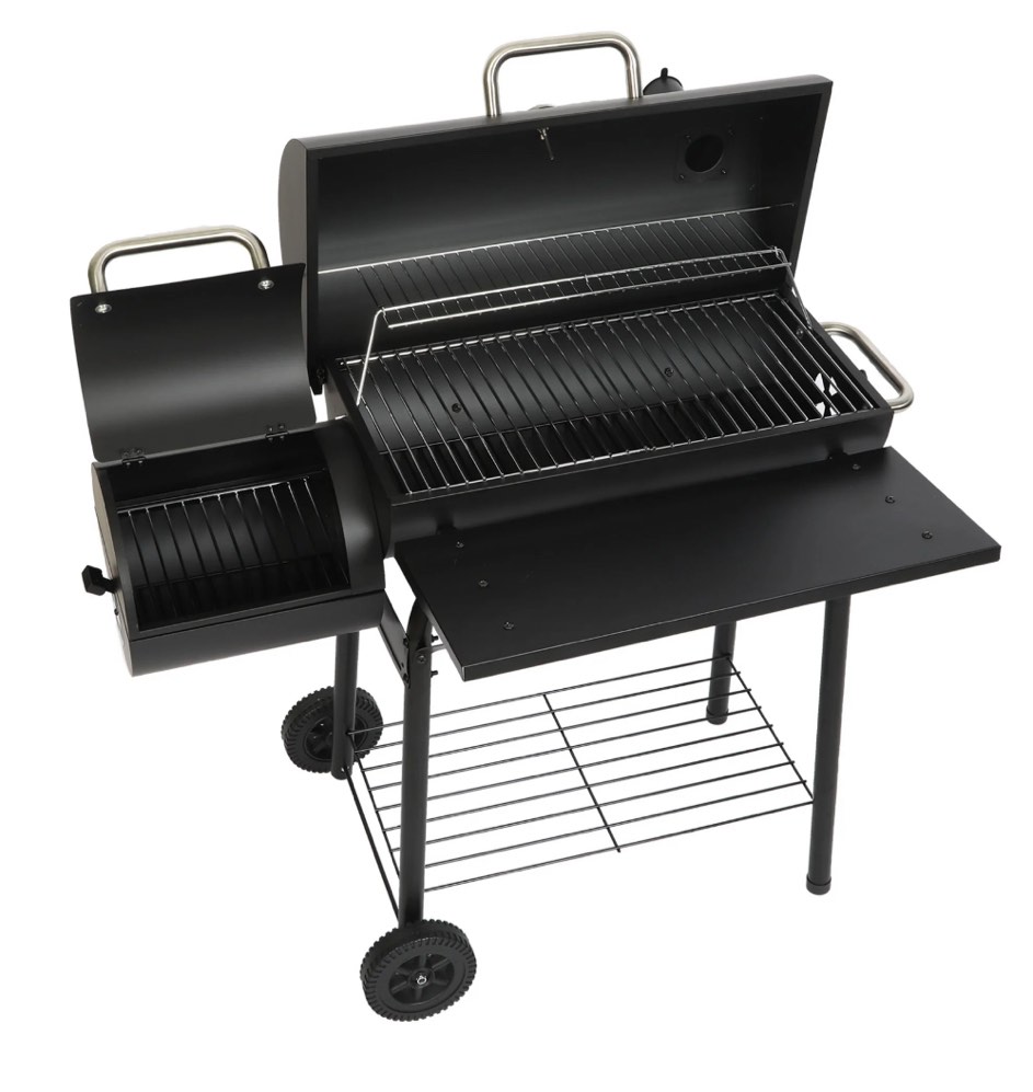 charcoal offset smoker grill - family-size 4-6 person bbq with temperature control & portable wheels