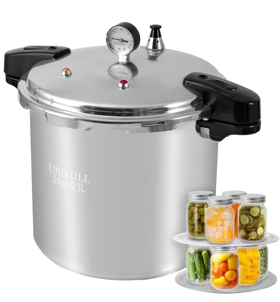 unifull 24 quart/23 liter pressure cooker,pressure canner with pressure gauge,pressure relief valve - 14 psi,and sealing ring