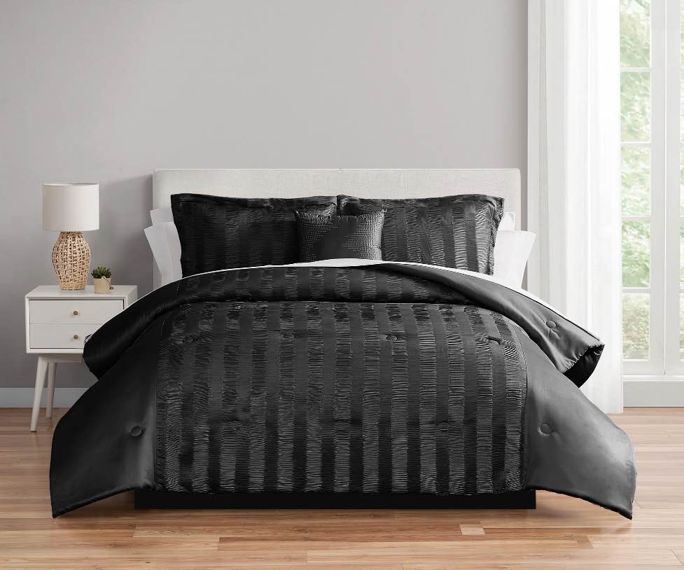 mainstays 11-piece bed in a bag comforter set with sheets, black satin, queen, unisex
