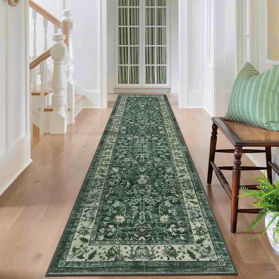 mjiaexp 2' x 8' boho floral kitchen runner rug machine washable runner rug non-slip hallway runner laundry rug throw carpet for living room bedroom dining room entryway kitchen green