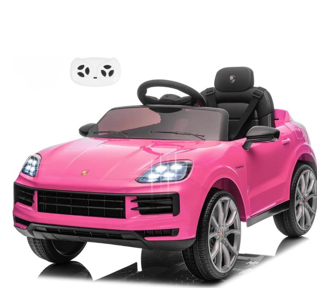 Porsche Cayenne Electric Car for Children 12 V with Remote Control Belt 3 Points LED Headlights Bluetooth Electric Car Full Optional Pink