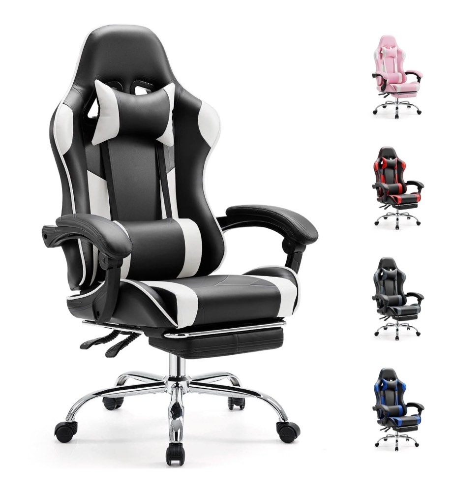 EDX Ergonomic Gaming Chair High Back Office Chair with Lumbar Support and Adjustable Armrests Swivel Racing Chair, Black and White